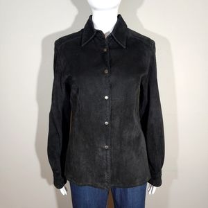(EUC) IDENTIFY Black Suede Leather Snap Down Shirt Jacket